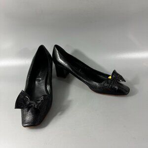 Sigerson Morrison Black Patent Leather Big Bow Blocked Heels, Size 10 B